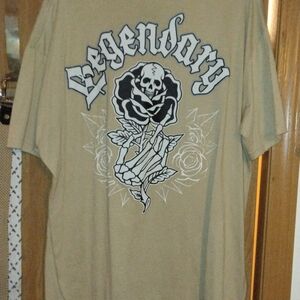 Beige Legendary Skull & Rose Graphic T-shirt - XXL